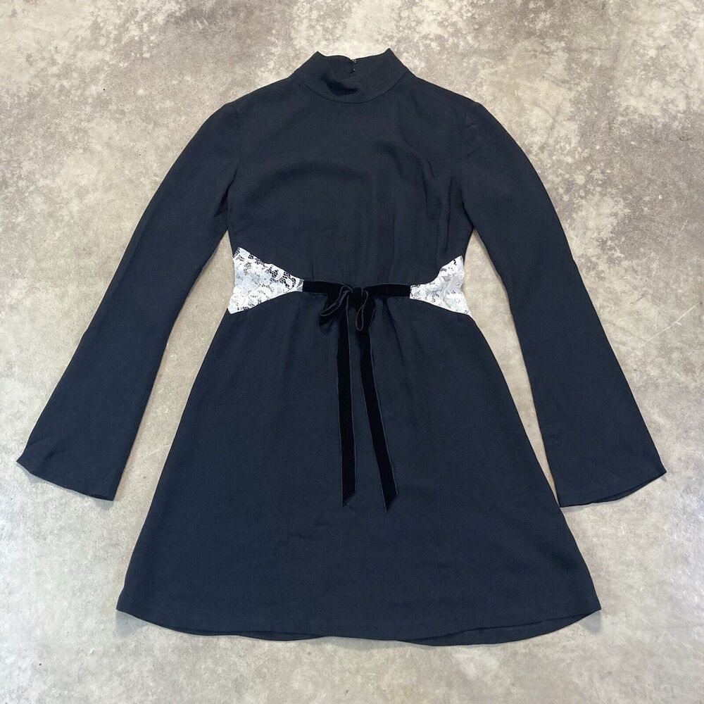 Rachel Zoe Dress Womens 2 Kristi Waist‎ Tie Black White Lace Cut Out